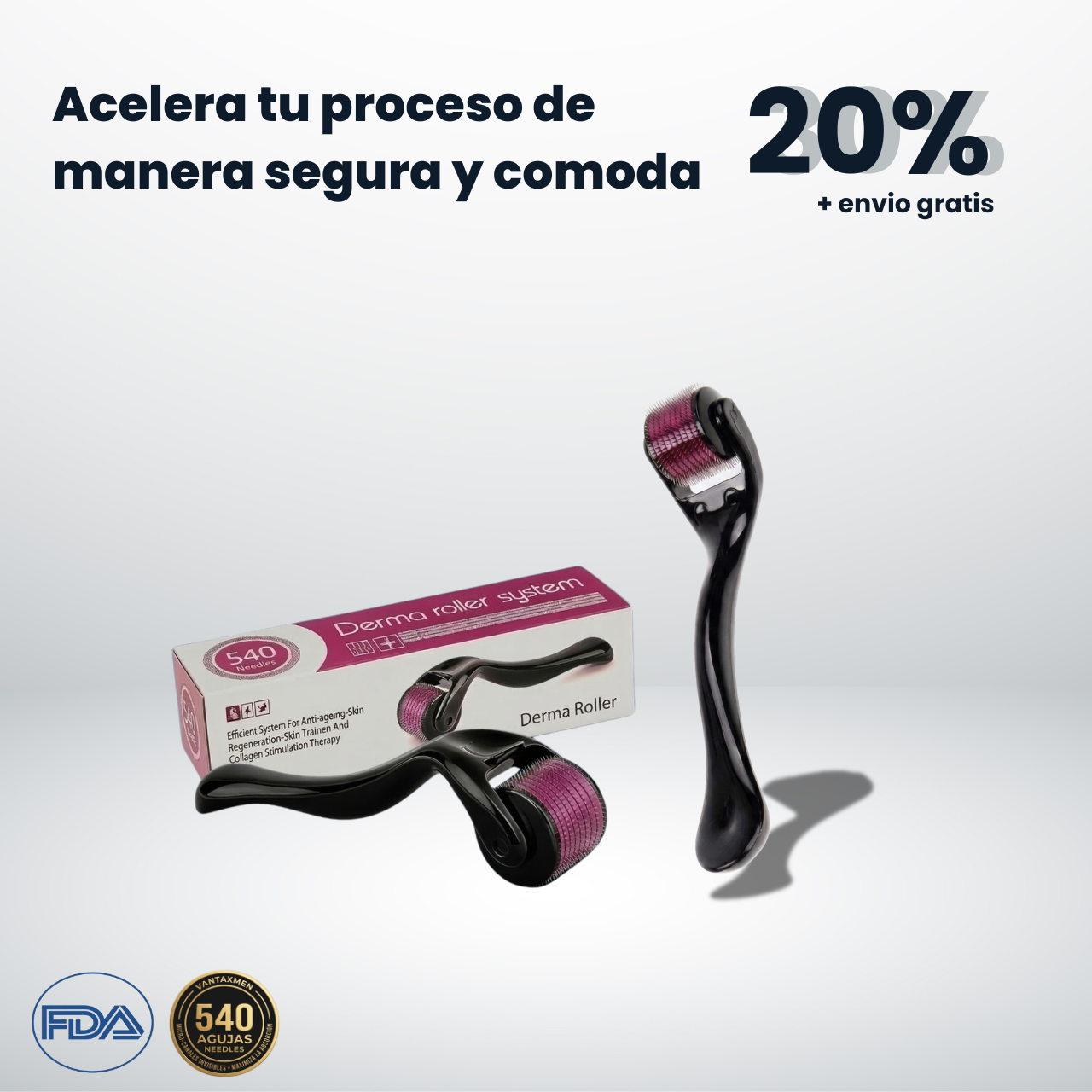 Derma Roller 0.5mm — 540 Microagujas | Potencia el Minoxidil